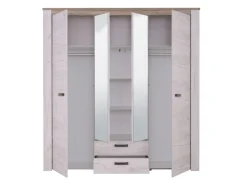 Altri Guardaroba > Dmora Guardaroba Grande Bianco Larice Marrone Noce 2 Cassetti 5 Ripiani 198.5x206.5h cm, Appendiabiti - Caiano Marrone Noce, Bianco Larice