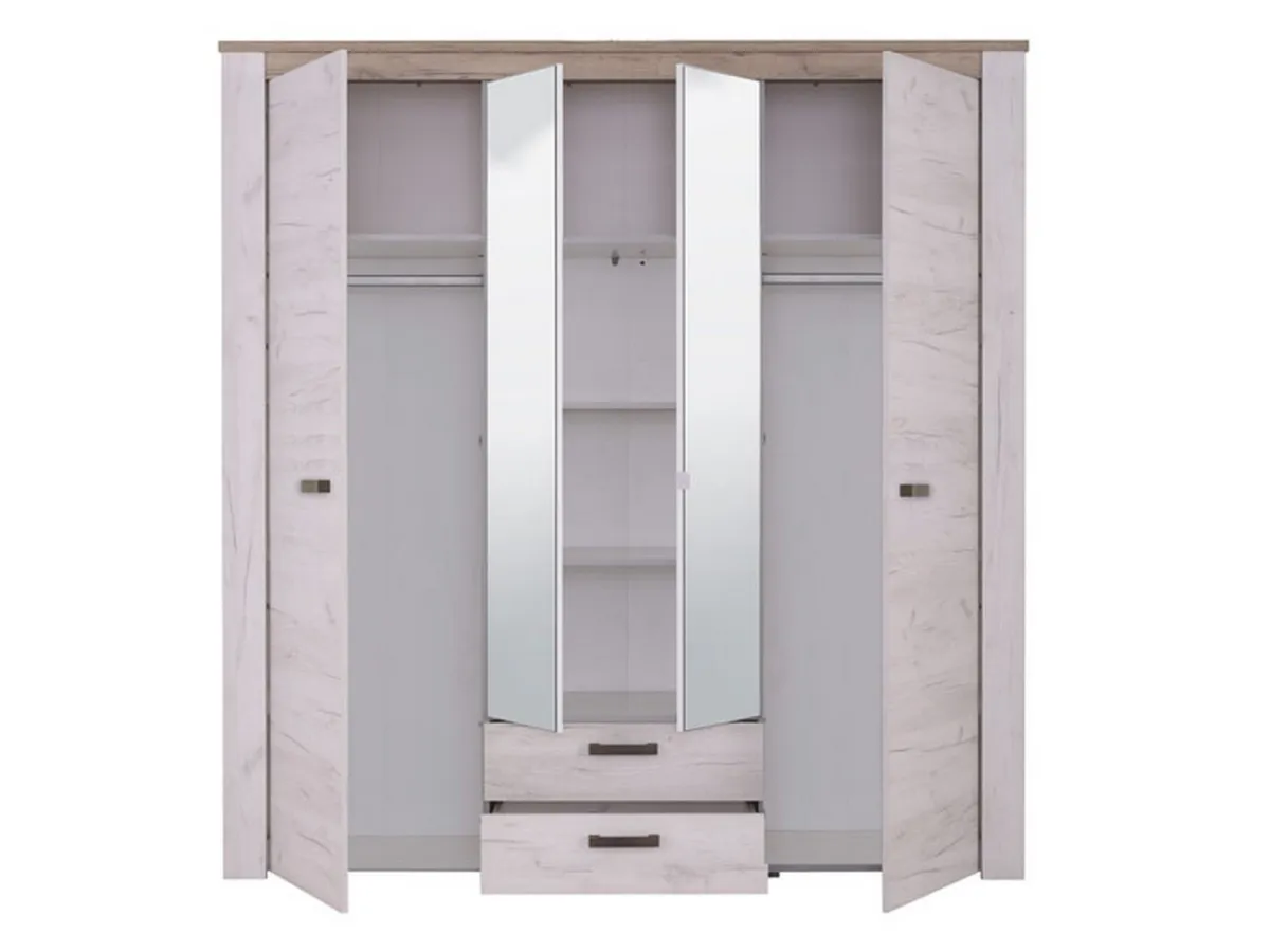 Altri Guardaroba > Dmora Guardaroba Grande Bianco Larice Marrone Noce 2 Cassetti 5 Ripiani 198.5x206.5h cm, Appendiabiti - Caiano Marrone Noce, Bianco Larice