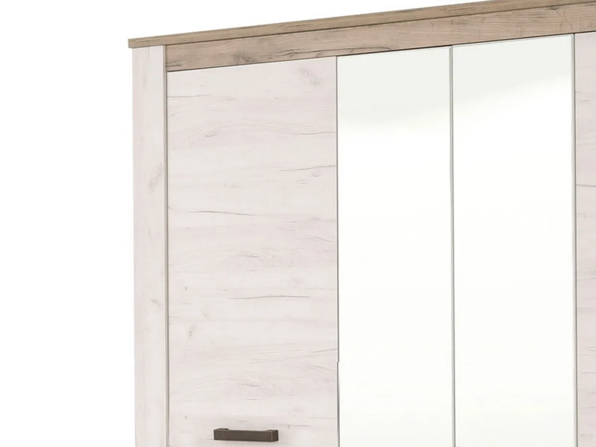Altri Guardaroba > Dmora Guardaroba Grande Bianco Larice Marrone Noce 2 Cassetti 5 Ripiani 198.5x206.5h cm, Appendiabiti - Caiano Marrone Noce, Bianco Larice