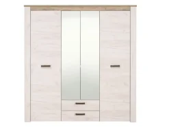 Altri Guardaroba > Dmora Guardaroba Grande Bianco Larice Marrone Noce 2 Cassetti 5 Ripiani 198.5x206.5h cm, Appendiabiti - Caiano Marrone Noce, Bianco Larice