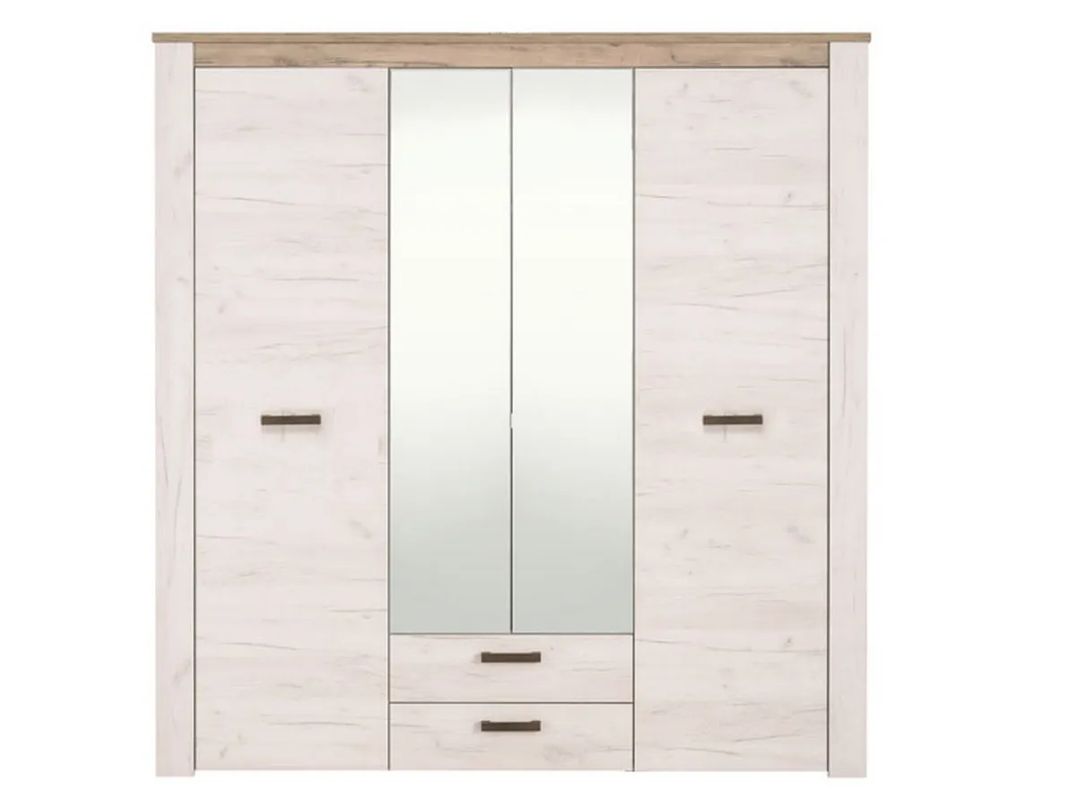 Altri Guardaroba > Dmora Guardaroba Grande Bianco Larice Marrone Noce 2 Cassetti 5 Ripiani 198.5x206.5h cm, Appendiabiti - Caiano Marrone Noce, Bianco Larice