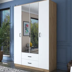 Altri Guardaroba > Dmora Guardaroba Grande Bianco Marrone Noce 10 Ripiani 2 Cassetti 243x181h cm, Appendiabiti - Madruzzo Marrone, Bianco Noce