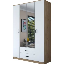 Altri Guardaroba > Dmora Guardaroba Grande Bianco Marrone Noce 10 Ripiani 2 Cassetti 243x181h cm, Appendiabiti - Madruzzo Marrone, Bianco Noce