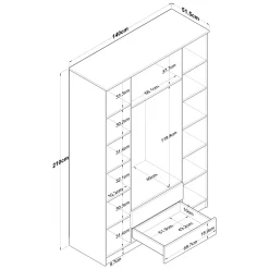 Guardaroba Grande Bianco Marrone 2 Cassetti 11 Ripiani 210x210h cm, Appendiabiti - Verdello