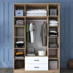 Guardaroba Grande Bianco Marrone 2 Cassetti 11 Ripiani 210x210h cm, Appendiabiti - Verdello