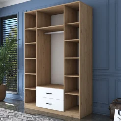 Guardaroba Grande Bianco Marrone 2 Cassetti 11 Ripiani 210x210h cm, Appendiabiti - Verdello