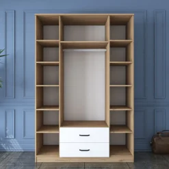 Guardaroba Grande Bianco Marrone 2 Cassetti 11 Ripiani 210x210h cm, Appendiabiti - Verdello