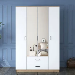 Guardaroba Grande Bianco Marrone 2 Cassetti 11 Ripiani 210x210h cm, Appendiabiti - Verdello
