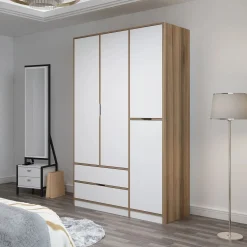 Altri Guardaroba > Dmora Guardaroba Grande Bianco Marrone Rovere 2 Cassetti Appendiabiti 170x183h cm, 9 Ripiani - Summonte Marrone, Bianco Rovere