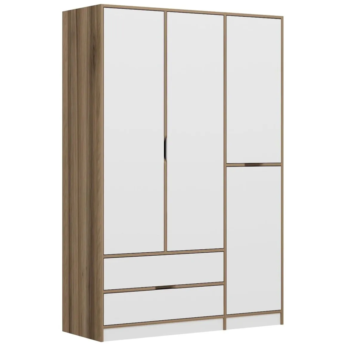 Guardaroba Grande Bianco Marrone Rovere 2 Cassetti Appendiabiti 140x208h cm, 3 Ripiani - Serle