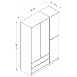 Guardaroba Grande Bianco Marrone Rovere 2 Cassetti Appendiabiti 140x208h cm, 3 Ripiani - Serle