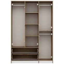 Guardaroba Grande Bianco Marrone Rovere 2 Cassetti Appendiabiti 140x208h cm, 3 Ripiani - Serle