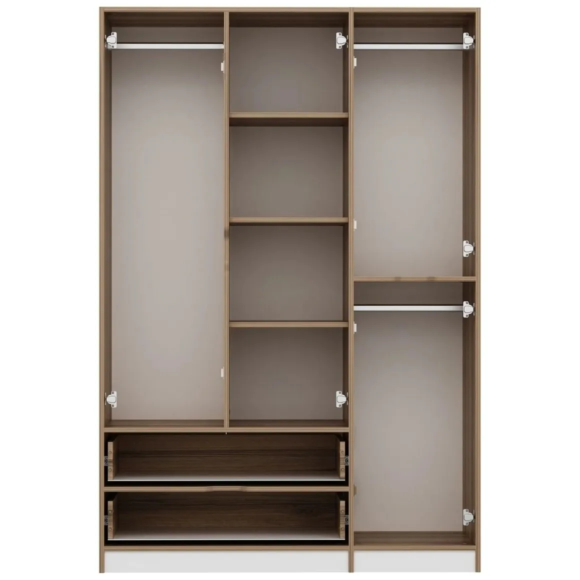 Guardaroba Grande Bianco Marrone Rovere 2 Cassetti Appendiabiti 140x208h cm, 3 Ripiani - Serle