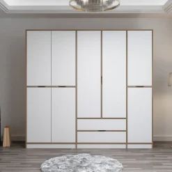 Altri Guardaroba > Dmora Guardaroba Grande Bianco Marrone Rovere 2 Cassetti Appendiabiti 277x253h cm, 4 Ripiani - Fissiraga Marrone, Bianco Rovere
