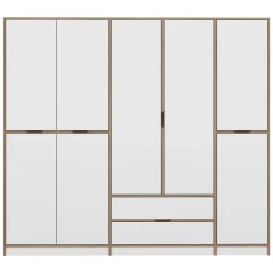 Altri Guardaroba > Dmora Guardaroba Grande Bianco Marrone Rovere 2 Cassetti Appendiabiti 277x253h cm, 4 Ripiani - Fissiraga Marrone, Bianco Rovere