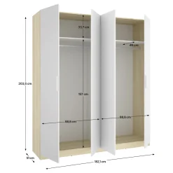Altri Guardaroba > Dmora Guardaroba Grande Bianco Marrone Rovere 3 Ripiani 2 Cassetti 45x205h cm, Apertura Scorrevole - Claymont Marrone Rovere, Bianco