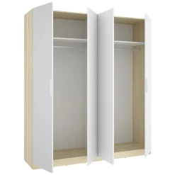 Altri Guardaroba > Dmora Guardaroba Grande Bianco Marrone Rovere 3 Ripiani 2 Cassetti 45x205h cm, Apertura Scorrevole - Claymont Marrone Rovere, Bianco