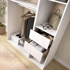 Altri Guardaroba > Dmora Guardaroba Grande Bianco Marrone Rovere 5 Ripiani 2 Cassetti 180x191h cm, Appendiabiti - Ton Marrone, Bianco Rovere