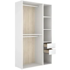 Altri Guardaroba > Dmora Guardaroba Grande Bianco Marrone Rovere 5 Ripiani 2 Cassetti 180x191h cm, Appendiabiti - Ton Marrone, Bianco Rovere