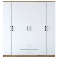 Altri Guardaroba > Dmora Guardaroba Grande Bianco Marrone Rovere 5 Ripiani 2 Cassetti 180x191h cm, Appendiabiti - Ton Marrone, Bianco Rovere