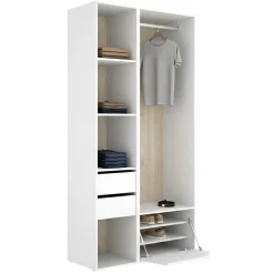 Cabine Armadio|Altri Guardaroba > Dmora Guardaroba Grande Bianco Marrone Rovere 7 Ripiani Appendiabiti 45x205h cm, 4 Cassetti - Bellwood Marrone Rovere, Bianco
