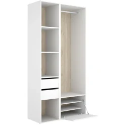 Cabine Armadio|Altri Guardaroba > Dmora Guardaroba Grande Bianco Marrone Rovere 7 Ripiani Appendiabiti 45x205h cm, 4 Cassetti - Bellwood Marrone Rovere, Bianco