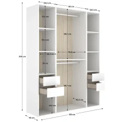 Altri Guardaroba > Dmora Guardaroba Grande Bianco Marrone Rovere Appendiabiti 14 Ripiani 180x191h cm, Apertura Battente - Postua Marrone, Bianco Rovere