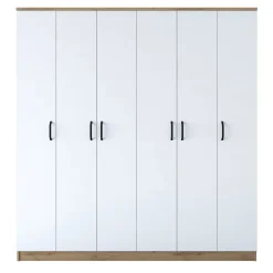 Altri Guardaroba > Dmora Guardaroba Grande Bianco Marrone Rovere Appendiabiti 14 Ripiani 180x191h cm, Apertura Battente - Postua Marrone, Bianco Rovere