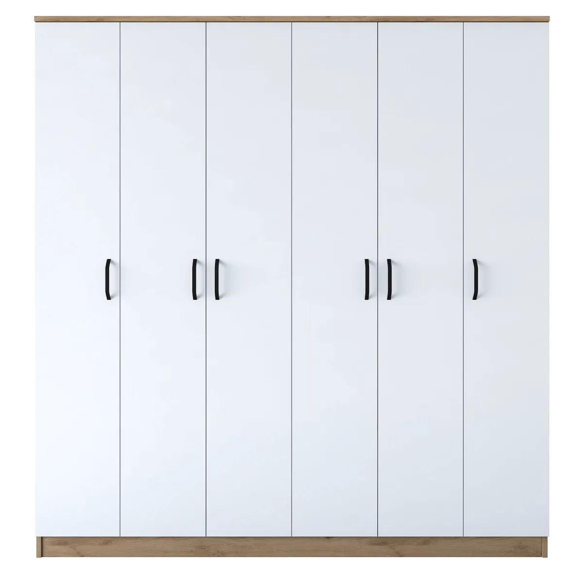 Altri Guardaroba > Dmora Guardaroba Grande Bianco Marrone Rovere Appendiabiti 14 Ripiani 180x191h cm, Apertura Battente - Postua Marrone, Bianco Rovere