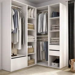 Cabine Armadio|Altri Guardaroba > Dmora Guardaroba Grande Bianco Marrone Rovere Modulabile 12 Ripiani 186x205h cm, Appendiabiti - Atwood Marrone Rovere, Bianco