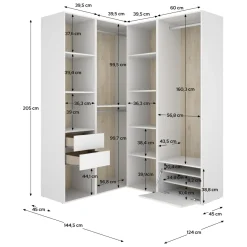 Cabine Armadio|Altri Guardaroba > Dmora Guardaroba Grande Bianco Marrone Rovere Modulabile 12 Ripiani 186x205h cm, Appendiabiti - Atwood Marrone Rovere, Bianco