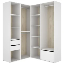 Cabine Armadio|Altri Guardaroba > Dmora Guardaroba Grande Bianco Marrone Rovere Modulabile 12 Ripiani 186x205h cm, Appendiabiti - Atwood Marrone Rovere, Bianco