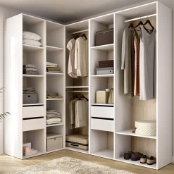 Cabine Armadio|Altri Guardaroba > Dmora Guardaroba Grande Bianco Marrone Rovere Modulabile 13 Ripiani 186x205h cm, Appendiabiti - Yancy Marrone Rovere, Bianco
