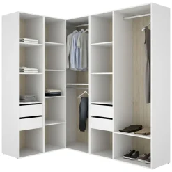 Cabine Armadio|Altri Guardaroba > Dmora Guardaroba Grande Bianco Marrone Rovere Modulabile 13 Ripiani 186x205h cm, Appendiabiti - Yancy Marrone Rovere, Bianco