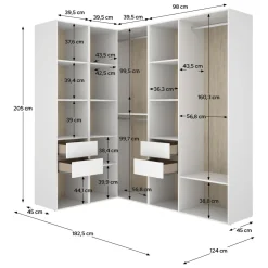 Cabine Armadio|Altri Guardaroba > Dmora Guardaroba Grande Bianco Marrone Rovere Modulabile 13 Ripiani 186x205h cm, Appendiabiti - Yancy Marrone Rovere, Bianco