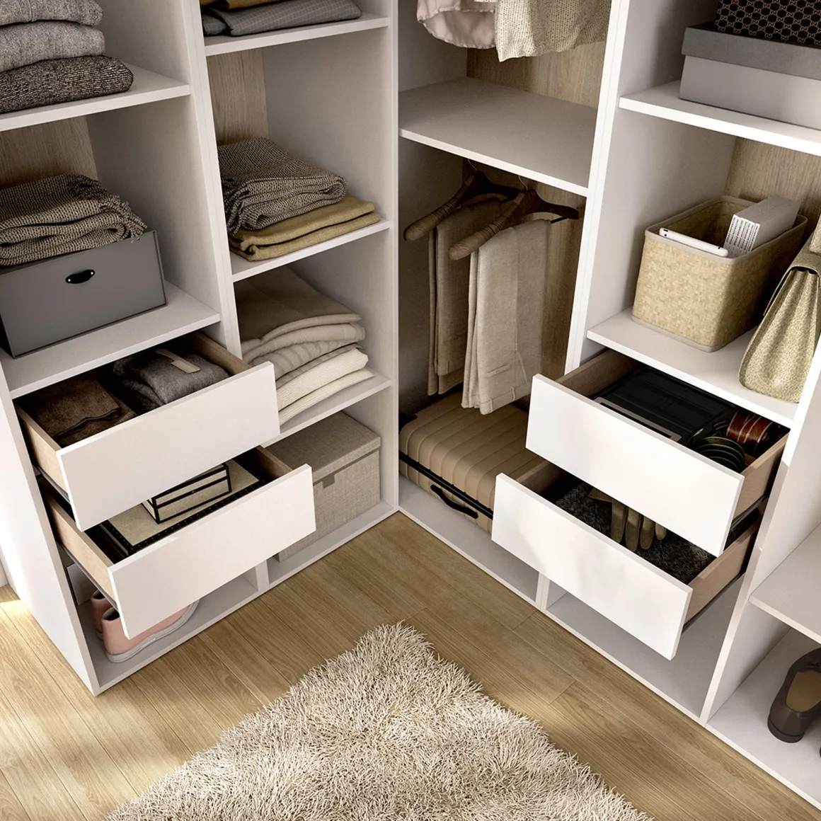 Cabine Armadio|Altri Guardaroba > Dmora Guardaroba Grande Bianco Marrone Rovere Modulabile 13 Ripiani 186x205h cm, Appendiabiti - Yancy Marrone Rovere, Bianco