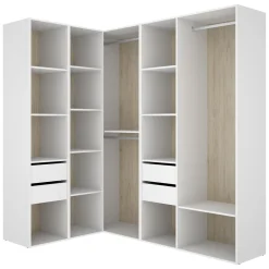 Cabine Armadio|Altri Guardaroba > Dmora Guardaroba Grande Bianco Marrone Rovere Modulabile 13 Ripiani 186x205h cm, Appendiabiti - Yancy Marrone Rovere, Bianco