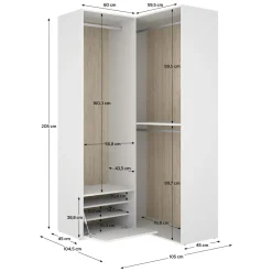 Cabine Armadio|Altri Guardaroba > Dmora Guardaroba Grande Bianco Marrone Rovere Modulabile 4 Ripiani 105x205h cm, Appendiabiti - Labuco Marrone Rovere, Bianco