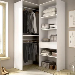 Cabine Armadio|Altri Guardaroba > Dmora Guardaroba Grande Bianco Marrone Rovere Modulabile 7 Ripiani 124x205h cm, Appendiabiti - Clayhill Marrone Rovere, Bianco