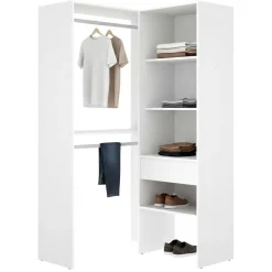 Cabine Armadio|Altri Guardaroba > Dmora Guardaroba Grande Bianco Marrone Rovere Modulabile 7 Ripiani 124x205h cm, Appendiabiti - Clayhill Marrone Rovere, Bianco