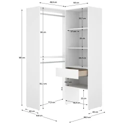 Guardaroba Grande Bianco Marrone Rovere Modulabile 5 Ripiani 88x185h cm, Appendiabiti - Bandon