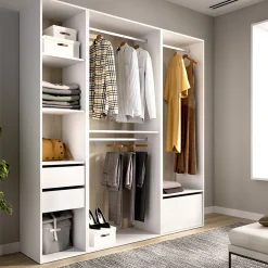 Cabine Armadio|Altri Guardaroba > Dmora Guardaroba Grande Bianco Marrone Rovere Modulabile 8 Ripiani 79x185h cm, Appendiabiti - Calist Marrone Rovere, Bianco
