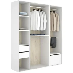 Cabine Armadio|Altri Guardaroba > Dmora Guardaroba Grande Bianco Marrone Rovere Modulabile 8 Ripiani 79x185h cm, Appendiabiti - Calist Marrone Rovere, Bianco
