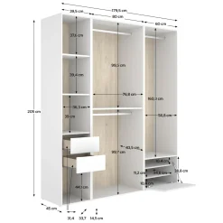 Guardaroba Grande Bianco Marrone Rovere Modulabile 7 Ripiani 45x205h cm, Appendiabiti - Keener