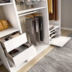 Guardaroba Grande Bianco Marrone Rovere Modulabile 7 Ripiani 45x205h cm, Appendiabiti - Keener