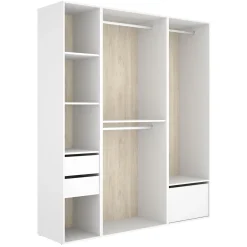 Guardaroba Grande Bianco Marrone Rovere Modulabile 7 Ripiani 45x205h cm, Appendiabiti - Keener