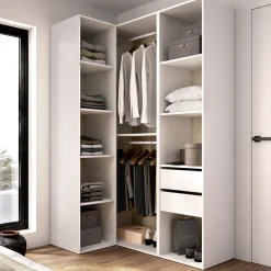Guardaroba Grande Bianco Marrone Rovere Modulabile 8 Ripiani 85x205h cm, Appendiabiti - Poyner