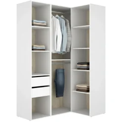 Guardaroba Grande Bianco Marrone Rovere Modulabile 8 Ripiani 85x205h cm, Appendiabiti - Poyner