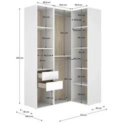 Guardaroba Grande Bianco Marrone Rovere Modulabile 8 Ripiani 85x205h cm, Appendiabiti - Poyner