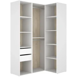 Guardaroba Grande Bianco Marrone Rovere Modulabile 8 Ripiani 85x205h cm, Appendiabiti - Poyner